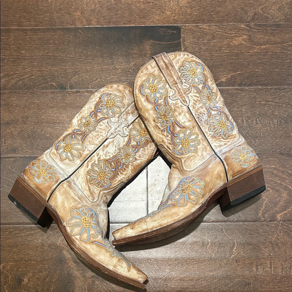 Macie Bean Tan and Blue Cowboy Boot